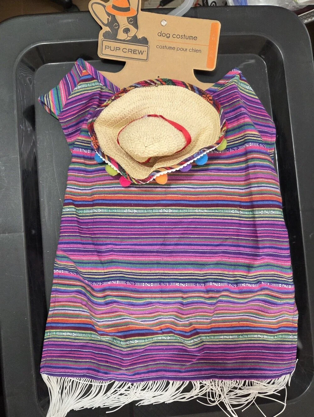 Dog Costume Purple Striped Mexican Fiesta Serape with Sombrero Hat Large/XL Pet